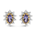 14K yellow gold ring with round diamond stones in a sunburst halo setting