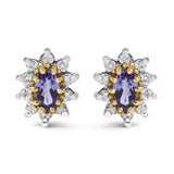14K Yellow Gold 1/4 Cttw Diamond and Blue Purple Tanzanite Sunburst Halo Stud Earrings (K-L Color, I1-I2 Clarity)-0 thumbnail 1
