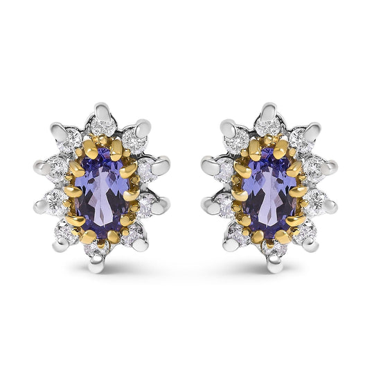 14K Yellow Gold 1/4 Cttw Diamond and Blue Purple Tanzanite Sunburst Halo Stud Earrings (K-L Color, I1-I2 Clarity)-0