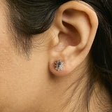 14K Yellow Gold 1/4 Cttw Diamond and Blue Purple Tanzanite Sunburst Halo Stud Earrings (K-L Color, I1-I2 Clarity)-2 thumbnail 3