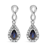 10K white gold earrings with pear blue sapphire and diamond stones thumbnail 1