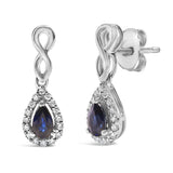 10K White Gold Pear Cut Blue Sapphire and 1/7 Cttw Diamond Infinity Drop and Dangle Earrings (I-J Color, I1-I2 Clarity)-1 thumbnail 2