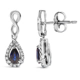 10K White Gold Pear Cut Blue Sapphire and 1/7 Cttw Diamond Infinity Drop and Dangle Earrings (I-J Color, I1-I2 Clarity)-3 thumbnail 4