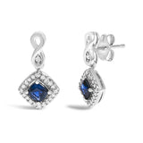 10K White Gold Blue  Sapphire and Diamond Halo Cushion Shaped Drop Earrings (I-J Color, I1-I2 Clarity)-1 thumbnail 2