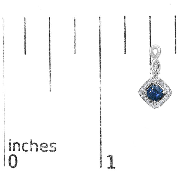 10K White Gold Blue  Sapphire and Diamond Halo Cushion Shaped Drop Earrings (I-J Color, I1-I2 Clarity)