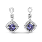 10K White Gold Blue Purple Tanzanite and Diamond Halo Cushion Shaped Drop Earrings (I-J Color, I1-I2 Clarity)-0 thumbnail 1