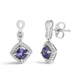 10K White Gold Blue Purple Tanzanite and Diamond Halo Cushion Shaped Drop Earrings (I-J Color, I1-I2 Clarity)-1 thumbnail 2