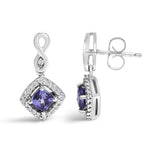 10K White Gold Blue Purple Tanzanite and Diamond Halo Cushion Shaped Drop Earrings (I-J Color, I1-I2 Clarity)-3 thumbnail 4