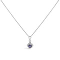 10K white gold necklace with cushion tanzanite and diamond accent stones