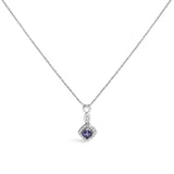 10K white gold necklace with cushion tanzanite and diamond accent stones thumbnail 1