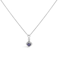 10K White Gold Blue Purple Tanzanite and Diamond Accent Cushion Drop Pendant Necklace - 18