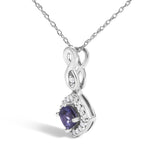 10K White Gold Blue Purple Tanzanite and Diamond Accent Cushion Drop Pendant Necklace - 18