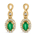 10K yellow gold ring with round diamond and oval green emerald stones