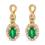 10K yellow gold ring with round diamond and oval green emerald stones thumbnail 1