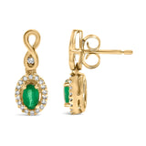 10K Yellow Gold Oval Cut Green Emerald 5x3 mm and 1/7 Cttw Round Diamond Dangle Earrings-3 thumbnail 4