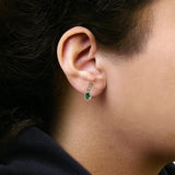 10K Yellow Gold Oval Cut Green Emerald 5x3 mm and 1/7 Cttw Round Diamond Dangle Earrings-2 thumbnail 3