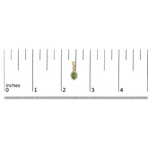 10K Yellow Gold Oval Cut Green Emerald 5x3 mm and 1/7 Cttw Round Diamond Dangle Earrings