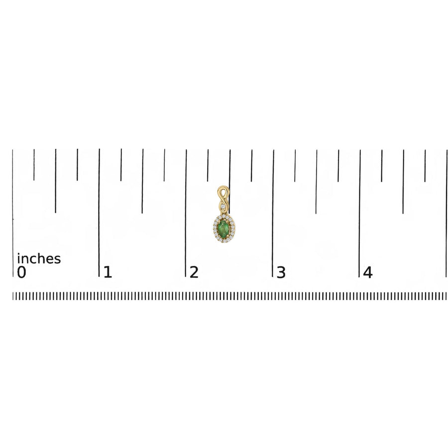 10K Yellow Gold Oval Cut Green Emerald 5x3 mm and 1/7 Cttw Round Diamond Dangle Earrings