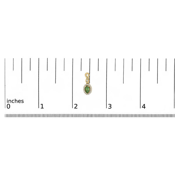 10K Yellow Gold Oval Cut Green Emerald 5x3 mm and 1/7 Cttw Round Diamond Dangle Earrings