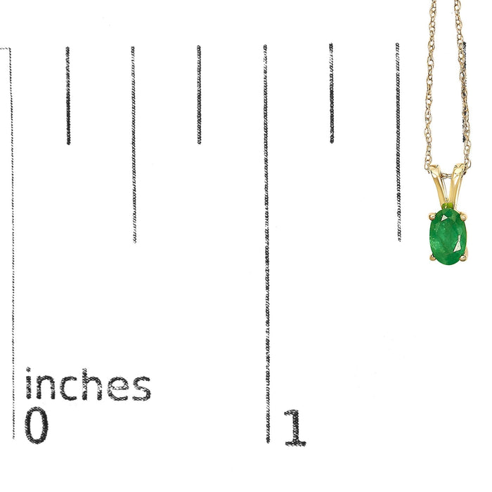 14K Yellow Gold Oval Green Emerald Solitaire Pendant Necklace - 18