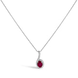 10K white gold teardrop pendant necklace with ruby and diamond accent stones thumbnail 1