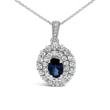 14K White Gold Oval Blue Sapphire and 3/4 Cttw Diamond Halo Pendant Necklace-1 thumbnail 2