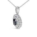 14K White Gold Oval Blue Sapphire and 3/4 Cttw Diamond Halo Pendant Necklace-3 thumbnail 4