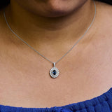 14K White Gold Oval Blue Sapphire and 3/4 Cttw Diamond Halo Pendant Necklace-2 thumbnail 3