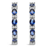 14K White Gold 4x3mm Oval Blue Sapphire and 1/4 Cttw Diamond Alternating Hoop Earring (I-J Color, SI2-I1 Clarity)-1 thumbnail 2