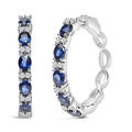 14K white gold hoop earring with alternating oval sapphire and diamond stones
