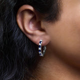 14K White Gold 4x3mm Oval Blue Sapphire and 1/4 Cttw Diamond Alternating Hoop Earring (I-J Color, SI2-I1 Clarity)-2 thumbnail 3