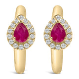 10K Yellow Gold Pear Cut Red Ruby 4x3 mm and 1/10 Cttw Round Diamond Huggy Earrings (I-J Color, I1-I2 Clarity)-0 thumbnail 1