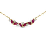 14K Yellow Gold Red Ruby and Diamond Trio Bar Line Necklace (I-J Color, SI2-I1 Clarity) - 18 inch-1 thumbnail 2