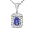 18K white gold necklace with round diamond and purple tanzanite halo pendant