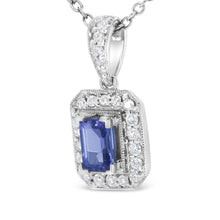 18K White Gold 1/4 Cttw Round Diamond and 6x4mm Purple Tanzanite Halo 18" Pendant Necklace (H-I Color, VS1-VS2 Clarity)-3