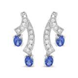 14K White Gold 4x3MM Oval Shaped Natural Blue Tanzanite Gemstone and 1/5 Cttw Diamond Double 3/4