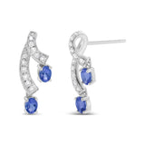 14K White Gold 4x3MM Oval Shaped Natural Blue Tanzanite Gemstone and 1/5 Cttw Diamond Double 3/4