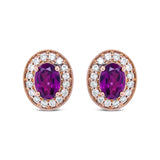 14K Rose Gold 7x5mm Oval Cut Garnet and 3/8 Cttw Round Diamond Halo Stud Earrings (G-H Color, SI1-SI2 Clarity)-1 thumbnail 2