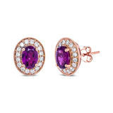 14K Rose Gold 7x5mm Oval Cut Garnet and 3/8 Cttw Round Diamond Halo Stud Earrings (G-H Color, SI1-SI2 Clarity)-3 thumbnail 4