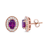 14K Rose Gold 7x5mm Oval Cut Garnet and 3/8 Cttw Round Diamond Halo Stud Earrings (G-H Color, SI1-SI2 Clarity)-4 thumbnail 5