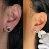 14K Rose Gold 7x5mm Oval Cut Garnet and 3/8 Cttw Round Diamond Halo Stud Earrings (G-H Color, SI1-SI2 Clarity)-2 thumbnail 3