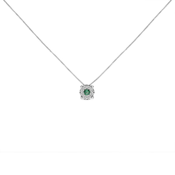 14K White Gold 3.8 MM Green Emerald and 1/3 Cttw Diamond Composite Halo 18