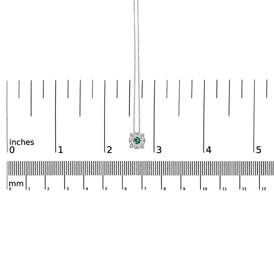 14K White Gold 3.8 MM Green Emerald and 1/3 Cttw Diamond Composite Halo 18