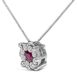 14K White Gold Red Ruby and 1/3 Cttw Diamond Halo Pendant Necklace-3 thumbnail 4