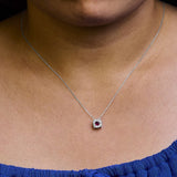 14K White Gold Red Ruby and 1/3 Cttw Diamond Halo Pendant Necklace-2 thumbnail 3