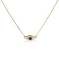 10K yellow gold evil eye necklace with blue sapphire and diamond accents
