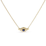 10K yellow gold evil eye necklace with blue sapphire and diamond accents thumbnail 1