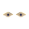 10K yellow gold evil eye ring with blue sapphire and diamond accent stones