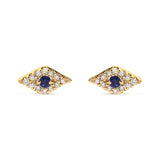10K yellow gold evil eye ring with blue sapphire and diamond accent stones thumbnail 1