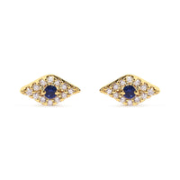 10K Yellow Gold Blue Sapphire and Diamond Accent Evil Eye Stud Earring (H-I Color, I1-I2 Clarity)